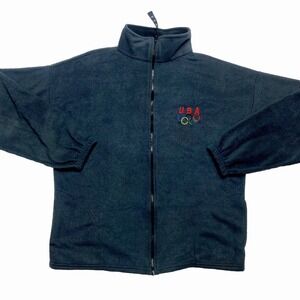 Vintage USA Olympics Jacket Mens Large Blue Long Sleeve Mock Neck Fleece